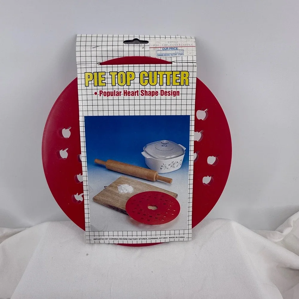 Vintage Pie Top Cutter Tool Apple Design Corning Revere New in Package Red Decor